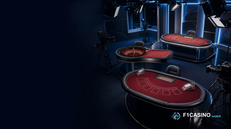 f1casino canlı casino masalarını gösteren profesyonel yayın stüdyosu
